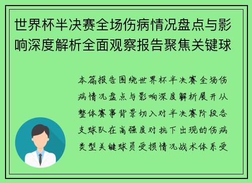 世界杯半决赛全场伤病情况盘点与影响深度解析全面观察报告聚焦关键球员